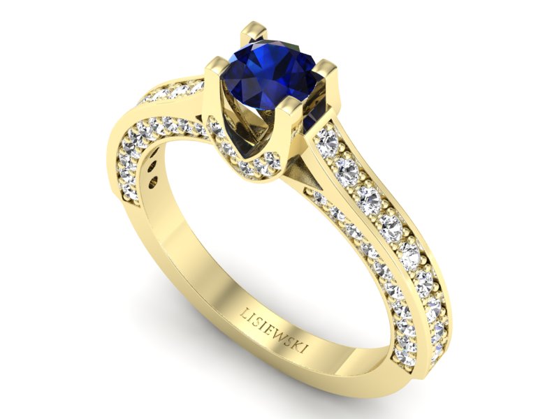 Pierścionek z szafirem i brylantami żółte złoto - p15035zsz — zdjęcie 3