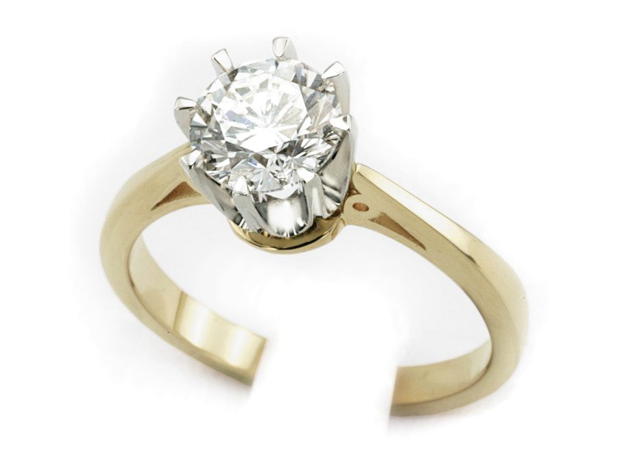 Pierścionek z brylantem białe żółte złoto - P15036bzbr_SI_H