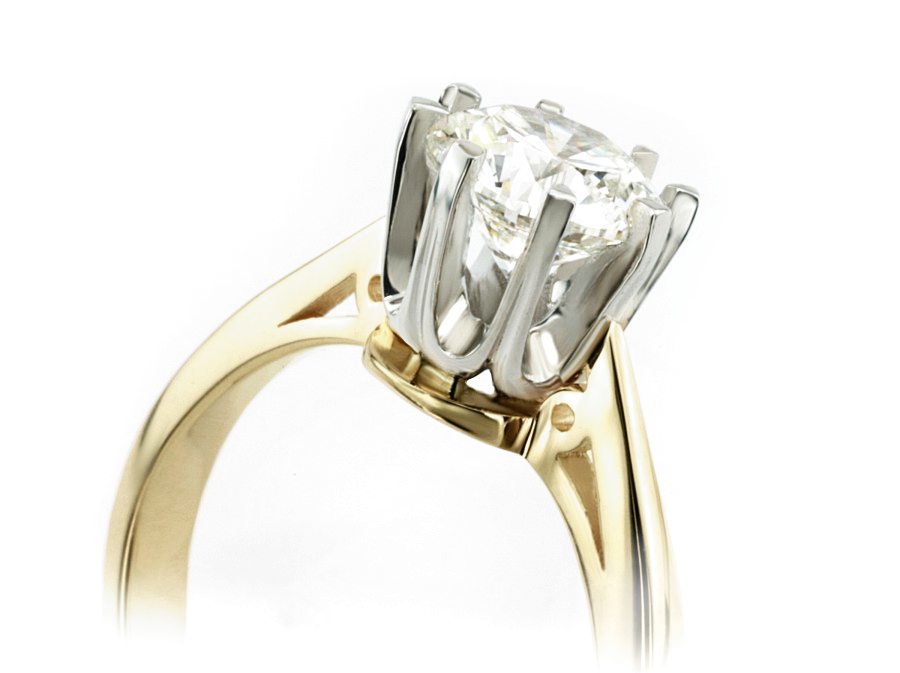 Pierścionek z brylantem białe żółte złoto - P15036bzbr_SI_H — zdjęcie 3