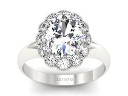 Złoty pierścionek z diamentami białe złoto - p15037b