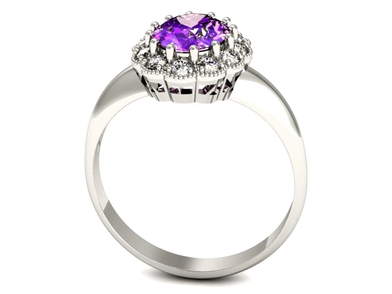 Pierścionek białe złoto z ametystem i brylantami - p15037bat — zdjęcie 3
