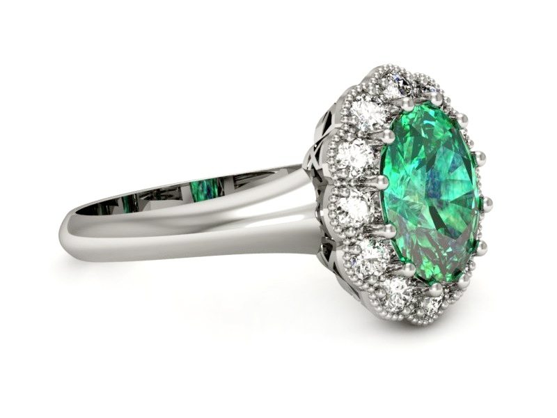 Złoty pierścionek ze szmaragdem i brylantami - p15037bsm — zdjęcie 2