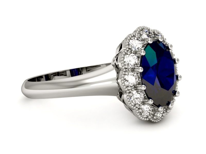 Pierścionek z szafirem i brylantami białe złoto - p15037bsz — zdjęcie 2