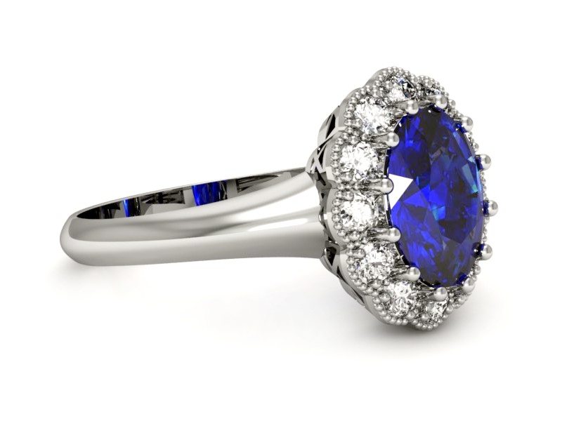 Pierścionek z szafirem i brylantami białe złoto - p15037bszc — zdjęcie 2