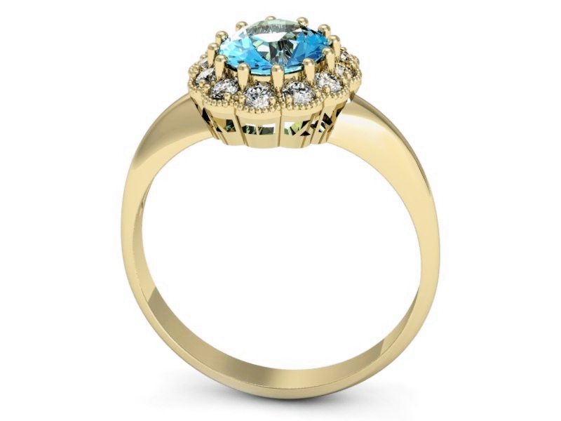 Złoty pierścionek z topazem i brylantami - p15037za — zdjęcie 3