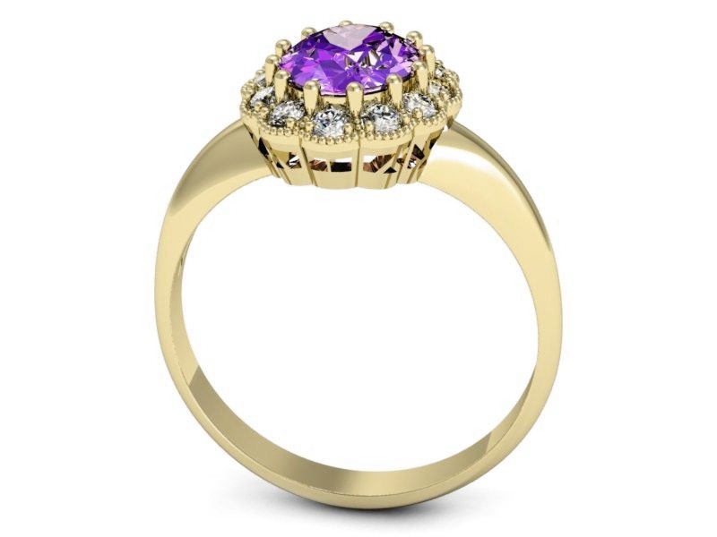 Pierścionek z ametystem i brylantami żółte złoto - p15037zat — zdjęcie 3