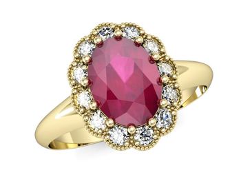 Złoty pierścionek z rubinem i brylantami - p15037zr - 1