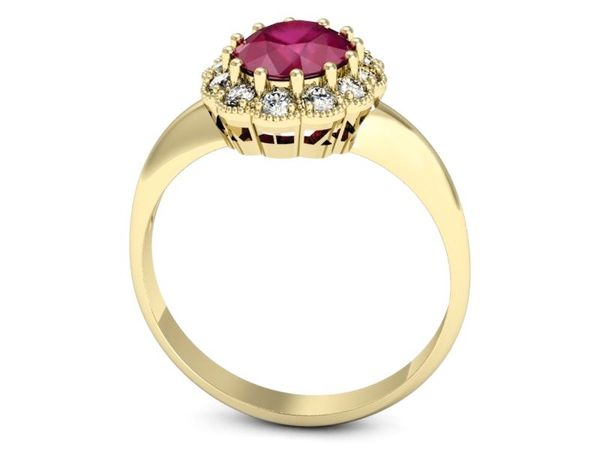 Złoty pierścionek z rubinem i brylantami - p15037zr
