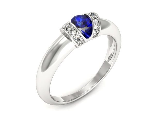 Pierścionek z szafirem i brylantami z białego złota 585 - p15039bszc- 1