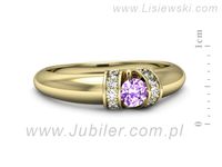 Pierścionek z ametystem i diamentami żółte złoto próba 585 - p15039zat- 2