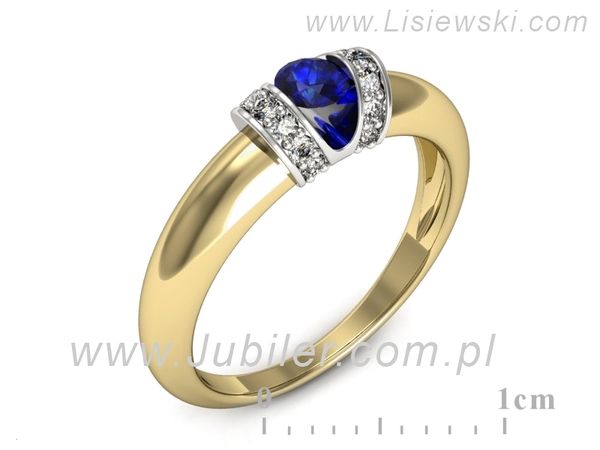 Pierścionek szafir i diamenty białe i żółte złoto - p15039zbszc- 1