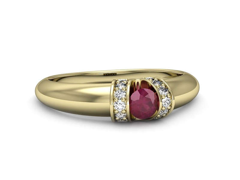 Pierścionek z rubinem i brylantami żółte złoto - p15039zr — zdjęcie 3
