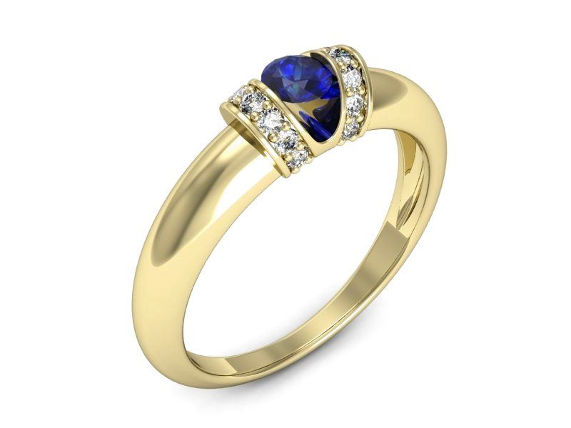 Złoty pierścionek z szafirem i diamentami złoto proba 585 - p15039zszc