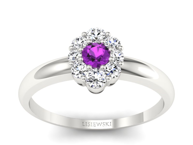 Złoty pierścionek z ametystem i brylantami - p15040bat