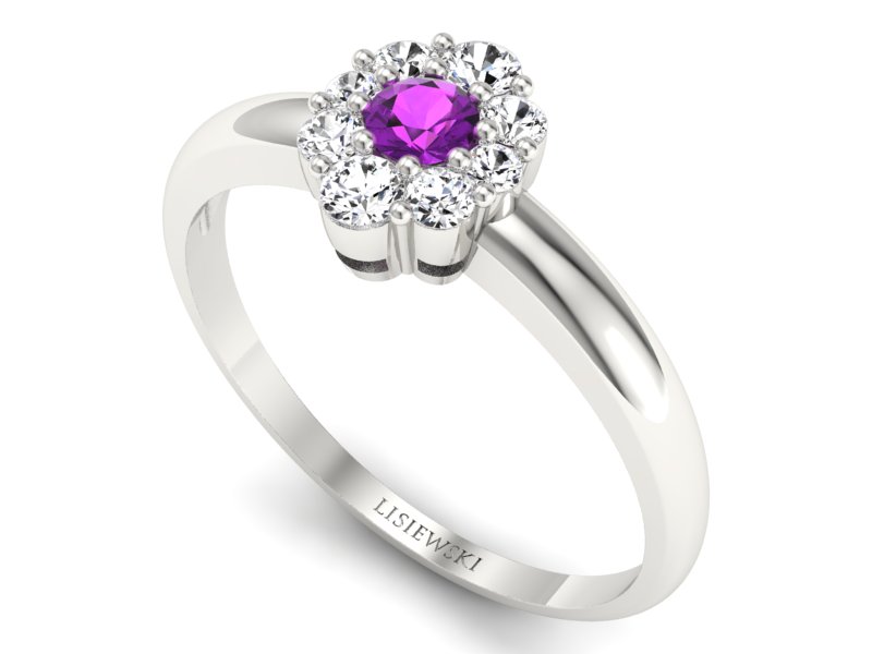 Złoty pierścionek z ametystem i brylantami - p15040bat — zdjęcie 3