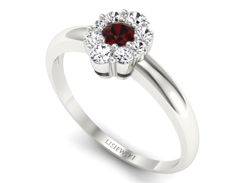 Pierścionek z granatem i brylantami białe złoto - p15040bgr — zdjęcie 3