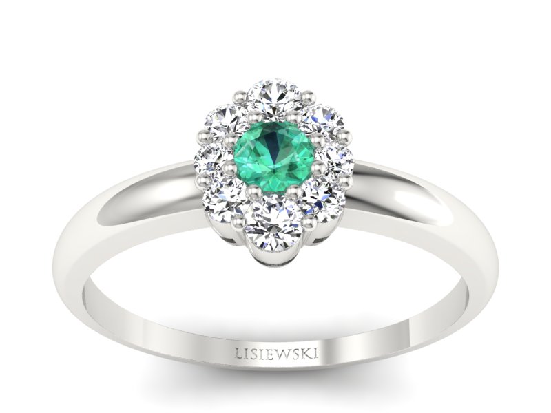 Złoty pierścionek ze szmaragdem i brylantami - p15040bsm