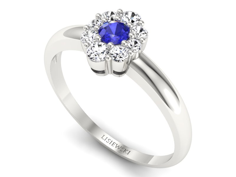 Pierścionek z szafirem i brylantami białe złoto - p15040bszc — zdjęcie 3