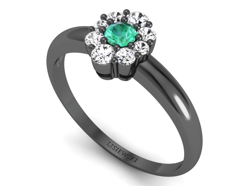 Złoty pierścionek ze szmaragdem i diamentami - p15040czsm — zdjęcie 3