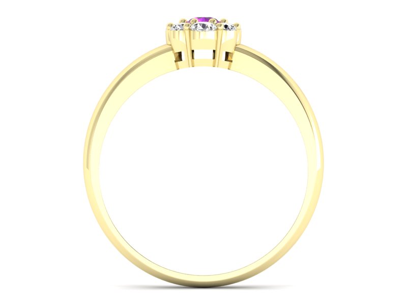 Złoty pierścionek z ametystem i diamentami - p15040zat — zdjęcie 2