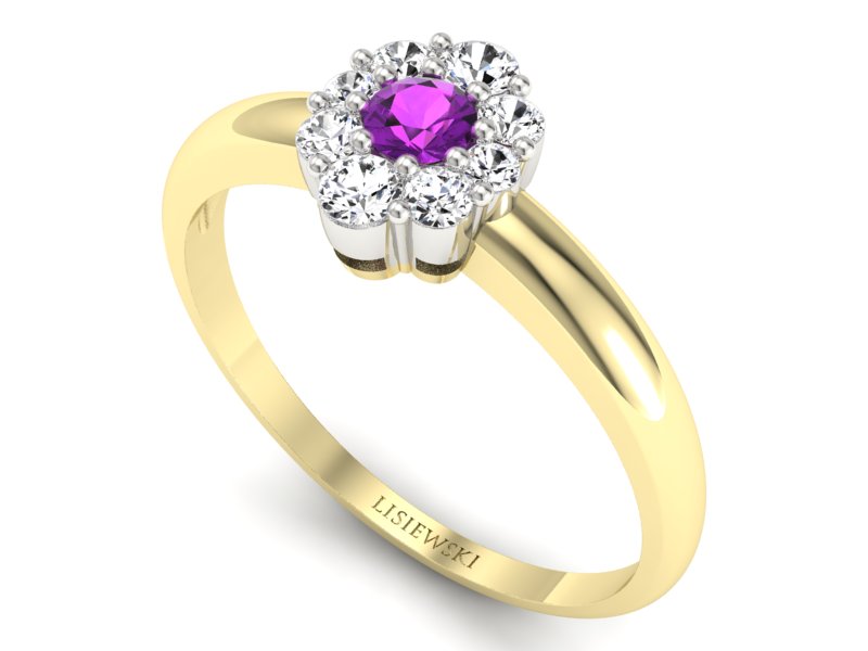 Pierścionek z ametystem i brylantami - p15040zbat — zdjęcie 3