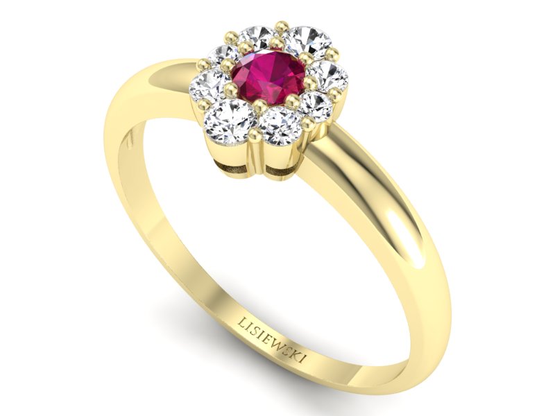 Pierścionek z rubinem i brylantami żółte złoto - p15040zr — zdjęcie 3