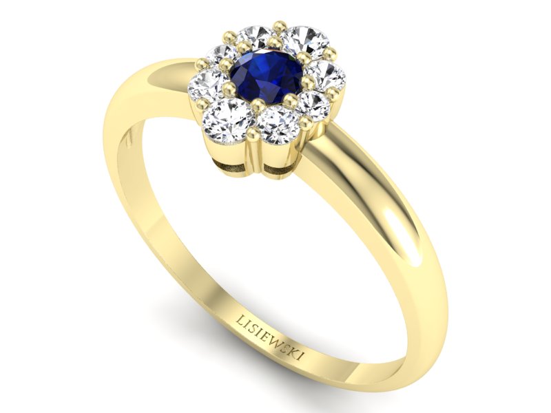 Pierścionek z szafirem i brylantami żółte złoto - p15040zsz — zdjęcie 3