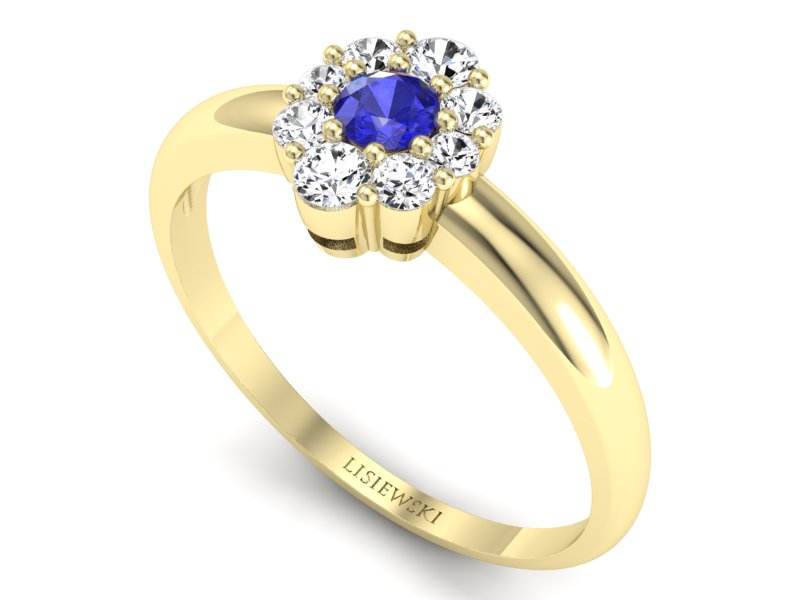 Pierścionek z szafirem i brylantami żółte złoto - p15040zszc — zdjęcie 3