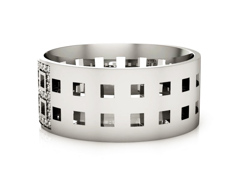 Pierścionek obrączka z brylantami białe złoto - P15052bbr — zdjęcie 2