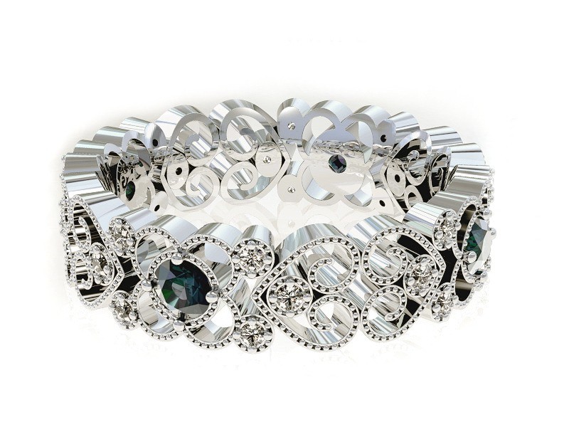 Obrączka białe złoto z aleksandrytami brylanty - P15053ba - 2