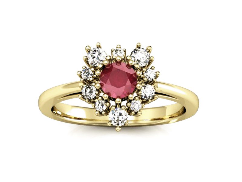Pierścionek z rubinem i brylantami żółte złoto - P15056ZR — zdjęcie 3