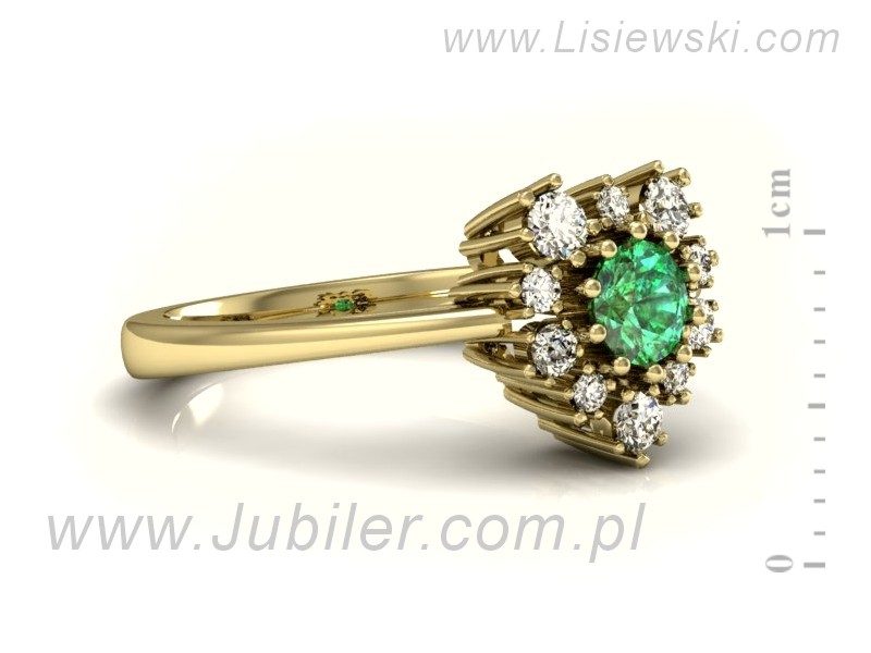 Pierścionek ze szmaragdem i diamentami w żółtym złocie - P15056zsm - 2