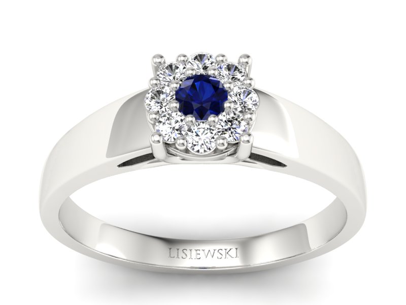 Pierścionek z szafirem i brylantami białe złoto - p15057bsz