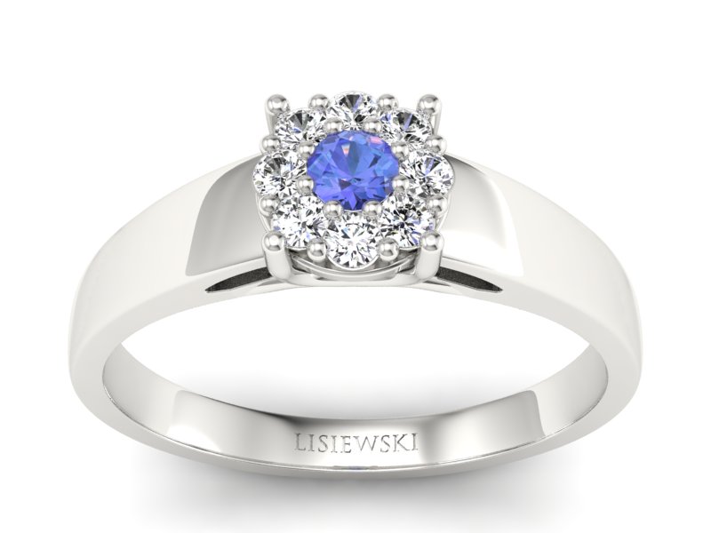 Pierścionek z tanzanitem białe złoto i brylantami - p15057bt