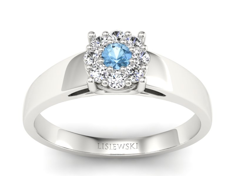 Pierścionek z topazem i brylantami białe złoto - P15057btop