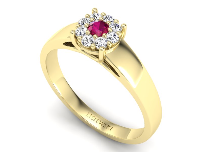 Pierścionek z rubinem i brylantami żółte złoto - p15057zr — zdjęcie 3