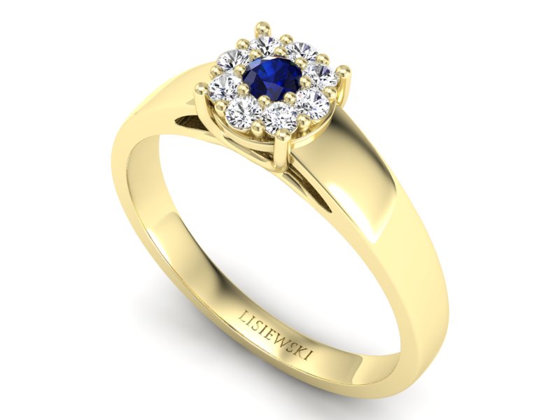 Pierścionek z szafirem i brylantami żółte złoto - p15057zsz — zdjęcie 3