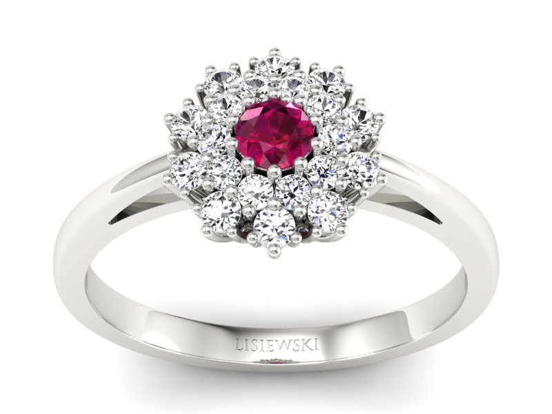 Pierścionek z rubinem i brylantami białe złoto - P15059br_r