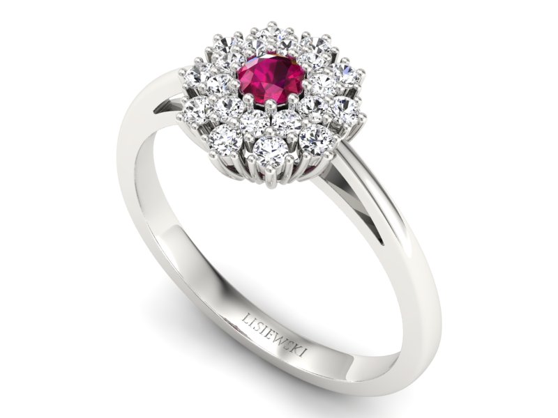Pierścionek z rubinem i brylantami białe złoto - P15059br_r — zdjęcie 3