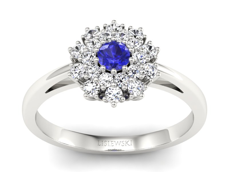 Pierścionek z szafirem i brylantami białe złoto - P15059bszc