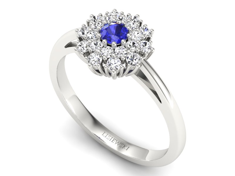 Pierścionek z szafirem i brylantami białe złoto - P15059bszc — zdjęcie 3