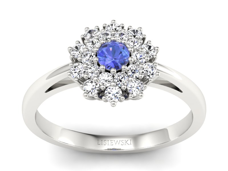 Pierścionek z tanzanitem białe złoto i brylantami - P15059bt