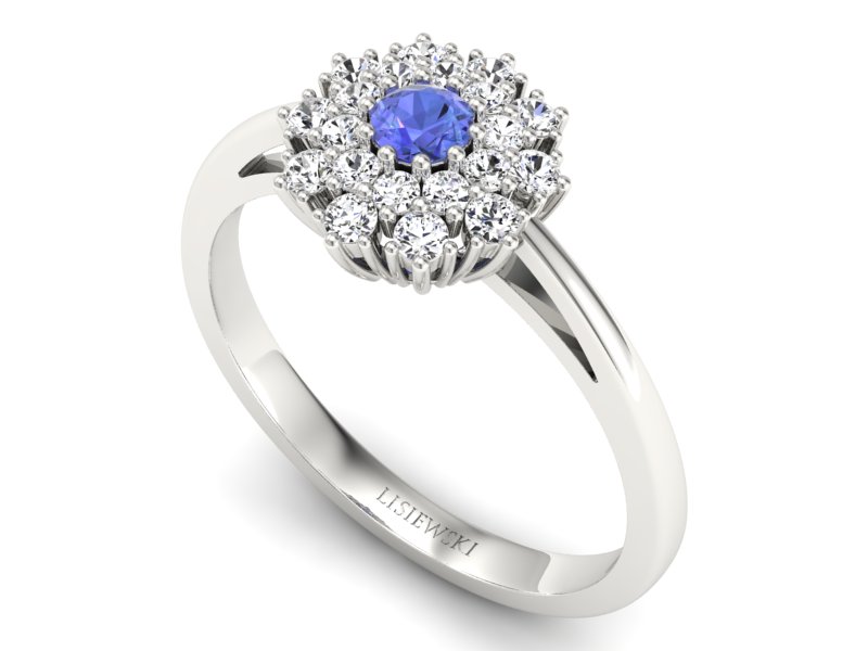 Pierścionek z tanzanitem białe złoto i brylantami - P15059bt — zdjęcie 3