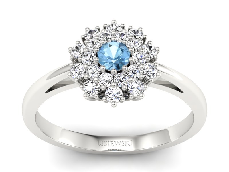 Pierścionek z topazem i brylantami białe złoto - P15059btp