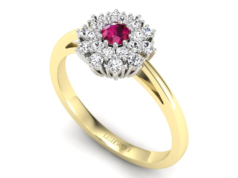 Pierścionek z rubinem i diamentami - P15059zbr — zdjęcie 3