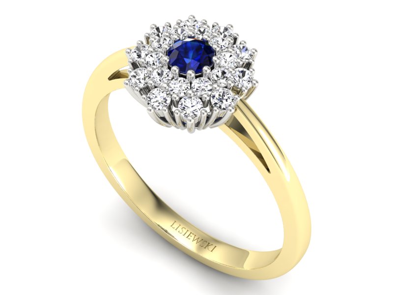 Pierścionek z szafirem i diamentami - P15059zbszc — zdjęcie 3
