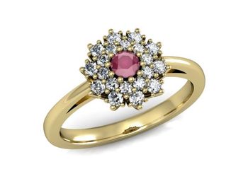 Złoty pierścionek z rubinem i brylantem złoto 585 - P15059zr - 1