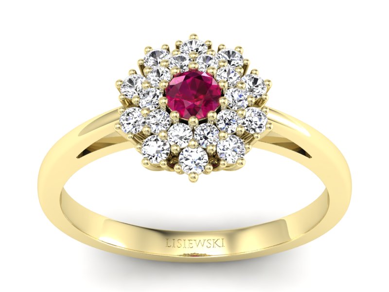 Złoty pierścionek z rubinem i brylantem - P15059zr