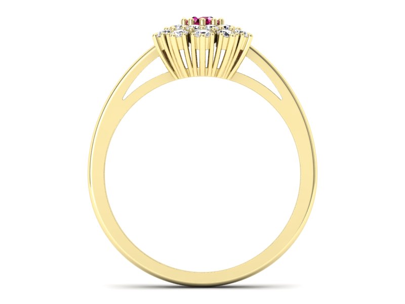 Złoty pierścionek z rubinem i brylantem - P15059zr — zdjęcie 2