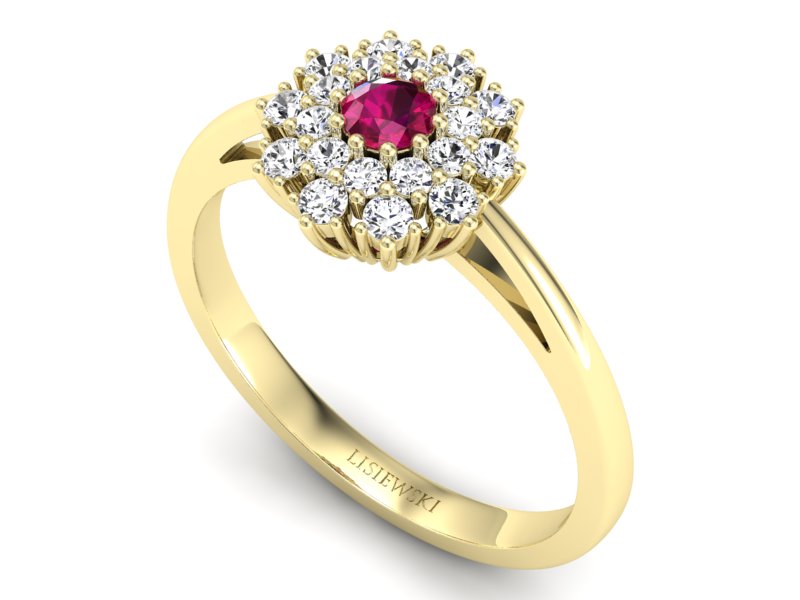 Złoty pierścionek z rubinem i brylantem - P15059zr — zdjęcie 3